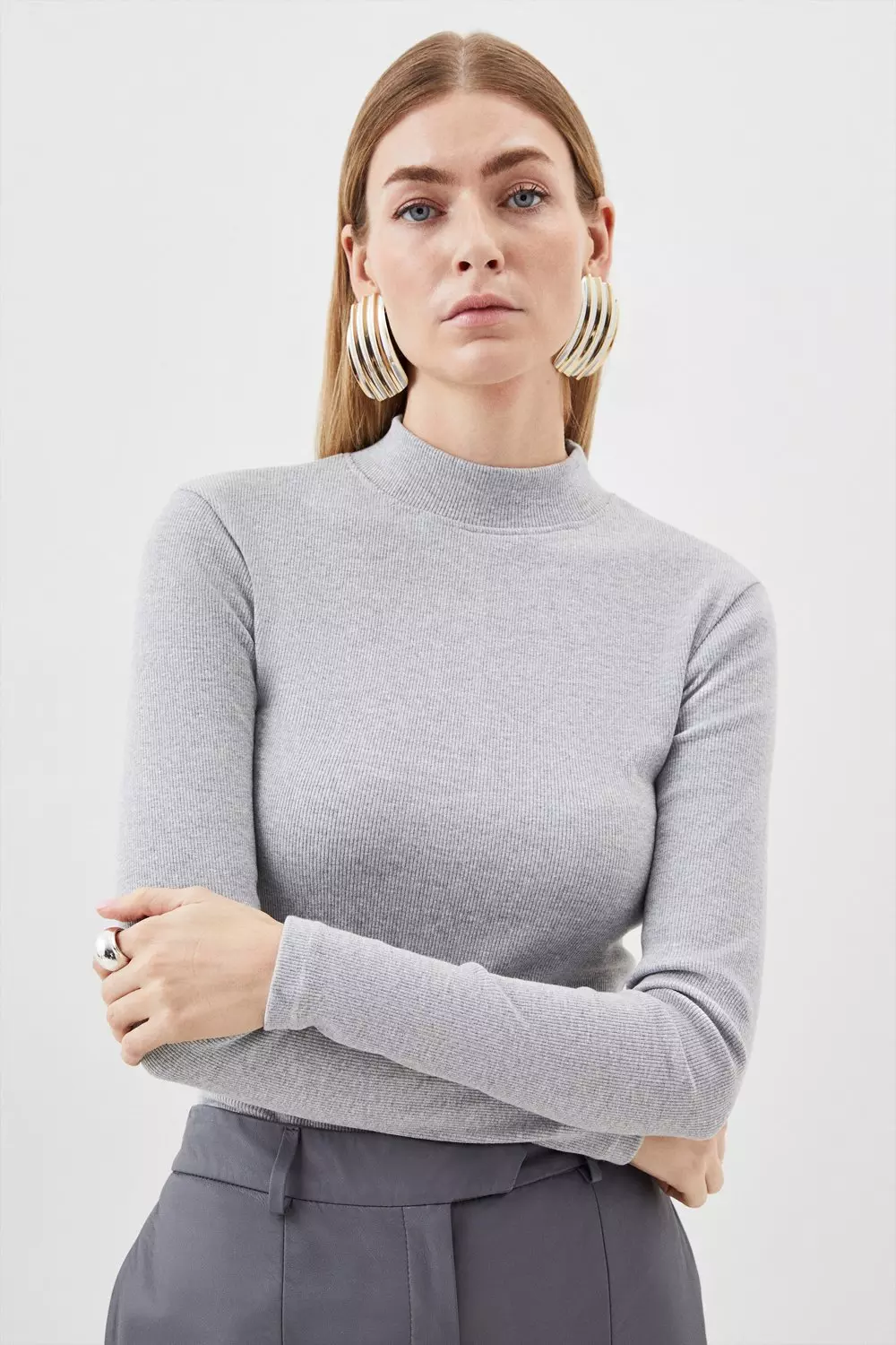 Compact Jersey Ribbed Turtle Neck Top Karen Millen